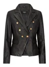Truclothing Short Leather Jacket With Gold Buttons In Black