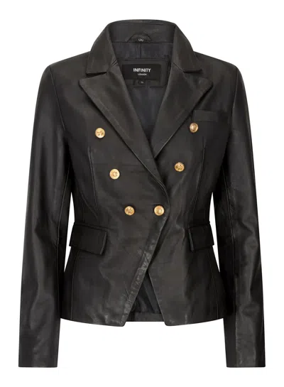 Truclothing Short Leather Jacket With Gold Buttons In Black
