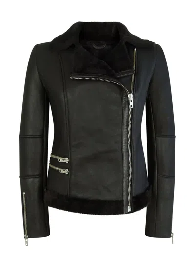 Truclothing Short Tailored Fit Merino Sheepskin Jacket In Black