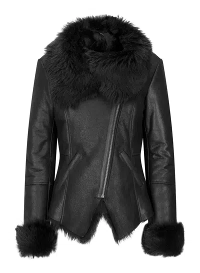 Truclothing Short Toscana Sheepskin Winter Jacket In Black