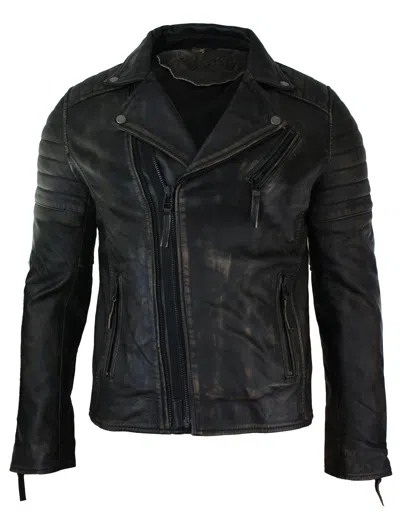 Truclothing Slim Cross Zip Brando Real Leather Jacket In Multi