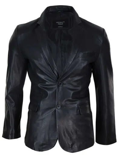 Truclothing Slim Fit Classic Leather 2 Button Jacket In Black