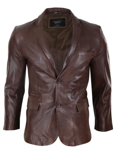 Truclothing Slim Fit Classic Leather 2 Button Jacket In Brown