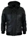 Truclothing Slim Fit Hooded Leather Jacket In Black