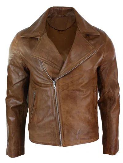 Truclothing Slim Leather Biker Jacket In Brown