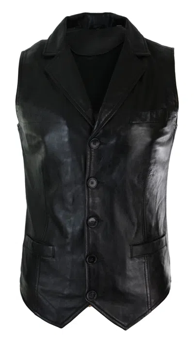 Truclothing Smart Classic Leather Waistcoat In Black