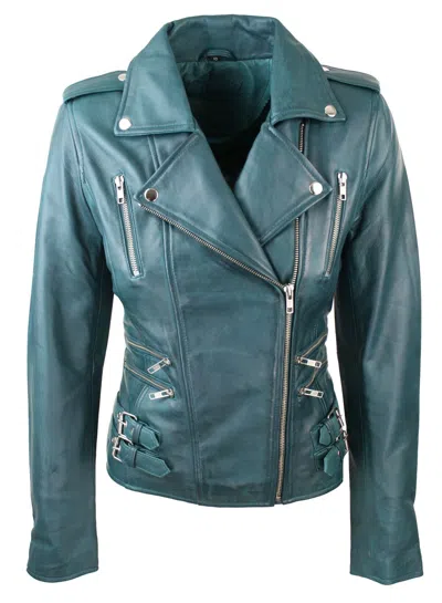 Truclothing Soft Leather Racing Biker Short Jacket In Blue