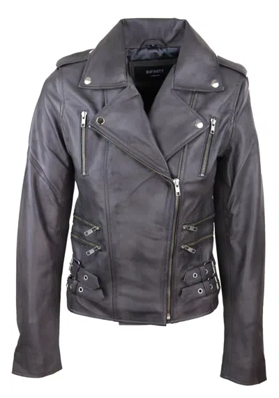 Truclothing Soft Leather Racing Biker Short Jacket In Grey