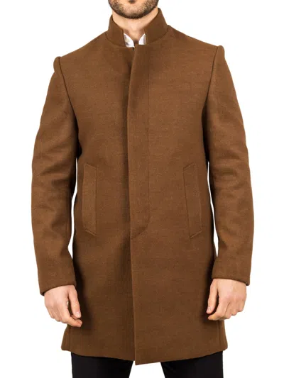 Truclothing Stand Collar Wool Blend Overcoat Classic Trench Coat Winter Jacket In Brown