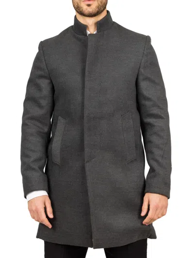 Truclothing Stand Collar Wool Blend Overcoat Classic Trench Coat Winter Jacket In Grey