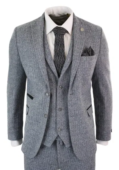 Truclothing Stz11 3 Piece Tweed Suit Herringbone In Grey