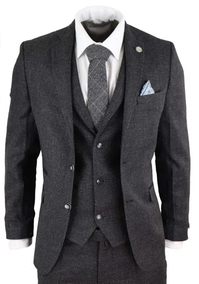 Truclothing Stz14 Black Wool 3 Piece Suit Tweed