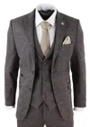 Truclothing Stz17 Wool 3 Piece Check Suit Tweed Brown In Brown