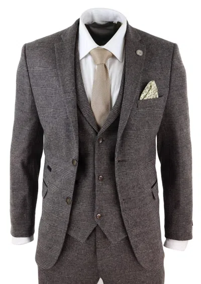 Truclothing Stz17 Wool 3 Piece Check Suit Tweed Brown