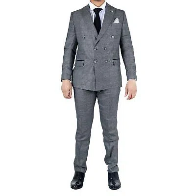 Pre-owned Truclothing Stz90 - Men's Grey Double Breasted 2 Piece Suit