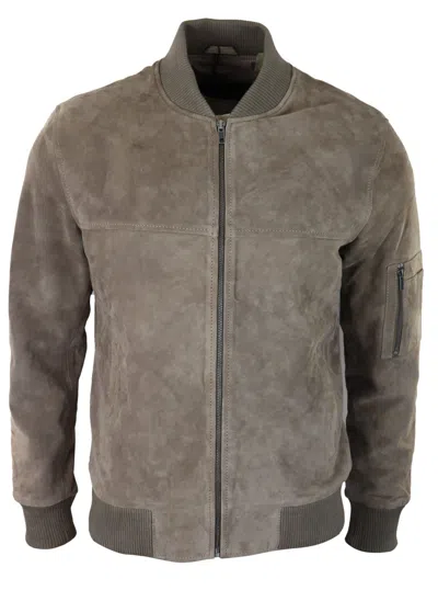 Truclothing Suede Bomber Jacket Leather Varsity Casual In Beige