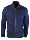 Truclothing Suede Bomber Jacket Leather Varsity Casual In Blue