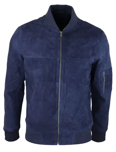 Truclothing Suede Bomber Jacket Leather Varsity Casual In Blue