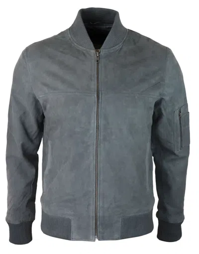 Truclothing Suede Bomber Jacket Leather Varsity Casual In Grey