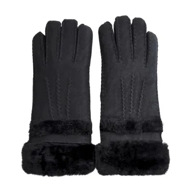 Truclothing Suede Leather Plush Cuff Winter Thermal Lined Gloves In Black