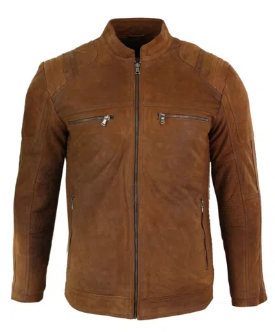 Truclothing Suede Leather Retro Vintage Biker Jacket In Brown