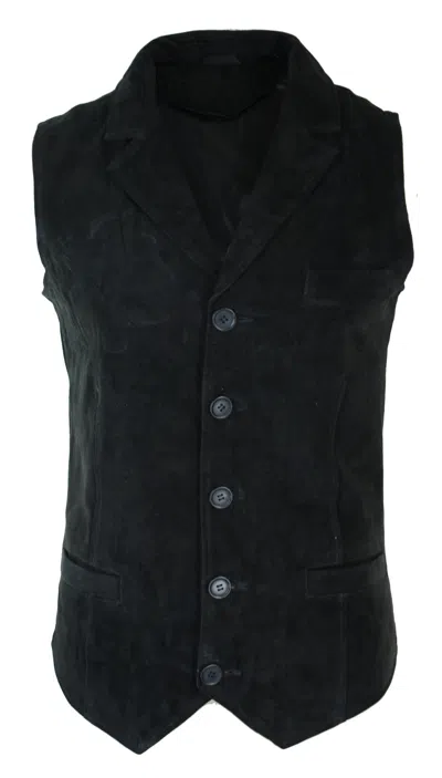Truclothing Suede Leather Waistcoat In Black