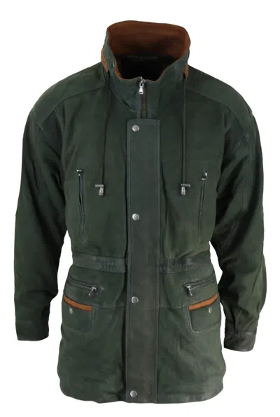 Truclothing Suede Safari Hunting Duffle Coat Leather In Green