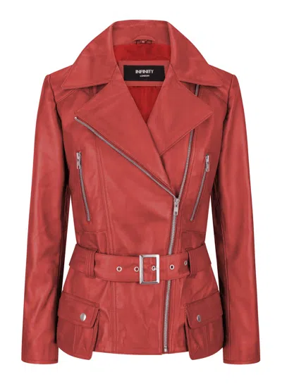 Truclothing Tan Belted Fitted Jacket In Red