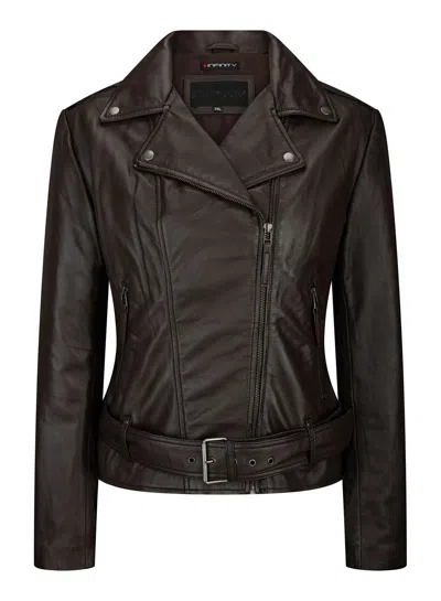 Truclothing Tan Real Leather Slim Fit Biker Jacket In Brown