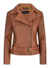 Truclothing Tan Real Leather Slim Fit Biker Jacket In Multi