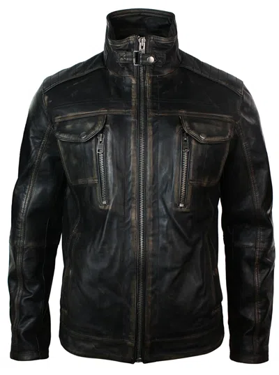 Truclothing Toronto Jacket Washed Leather In Black
