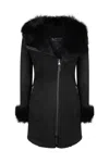 Truclothing Toscana Sheepskin Suede Hood Jacket In Black