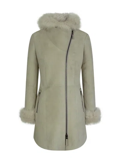 Truclothing Toscana Sheepskin Suede Hood Jacket In White
