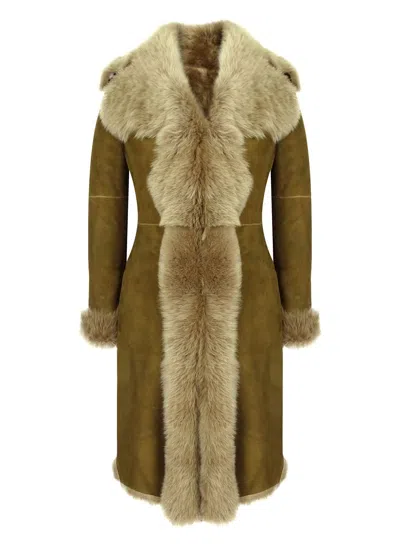 Truclothing Toscana Suede Sheepskin Long Coat In Animal Print