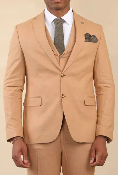 Truclothing Tp-23 - Men's Camel 3 Piece Linen Summer Wedding Suit In Brown