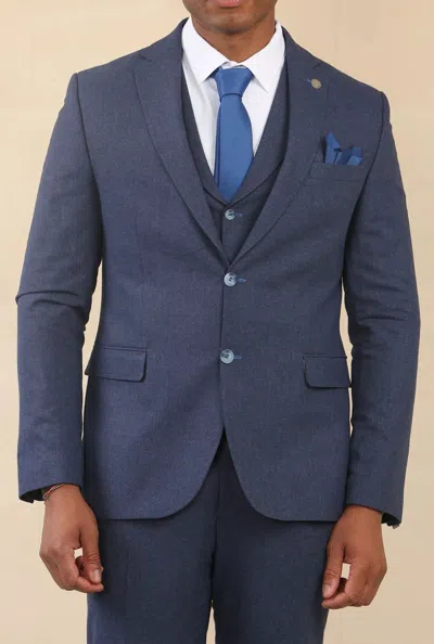 Truclothing Tp-24 - Men's Navy 3 Piece Linen Summer Wedding Suit In Blue