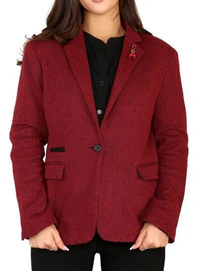 Truclothing Tweed Herringbone Blazer Wool Acrylic Blend In Red