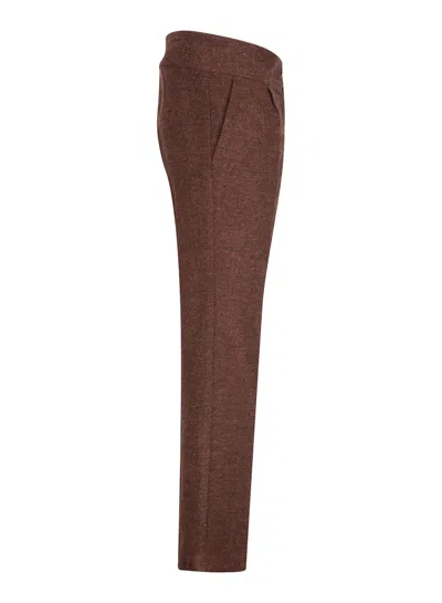 Truclothing Tweed Herringbone Formal Trousers Wool Acrylic Mix In Brown