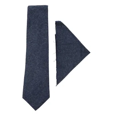Truclothing Tweed Tie Hankie Vintage Wool Herringbone In Blue