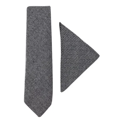 Truclothing Tweed Tie Hankie Vintage Wool Herringbone In Grey