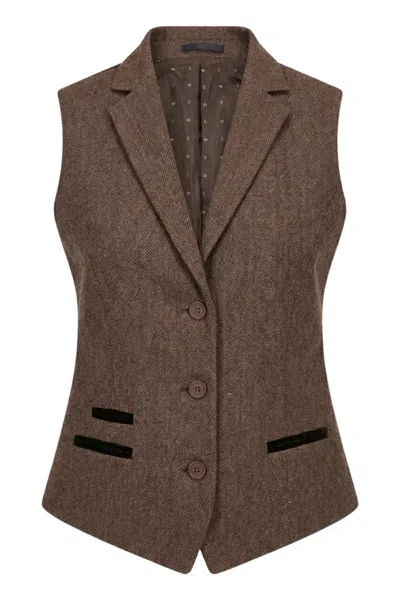 Truclothing Tweed Waistcoat Herringbone Slim Fit Work Office Vest In Brown