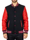 Truclothing Varsity Bomber Jacket Wool Body Real Leather Sleeves College Baseball Coat In Black