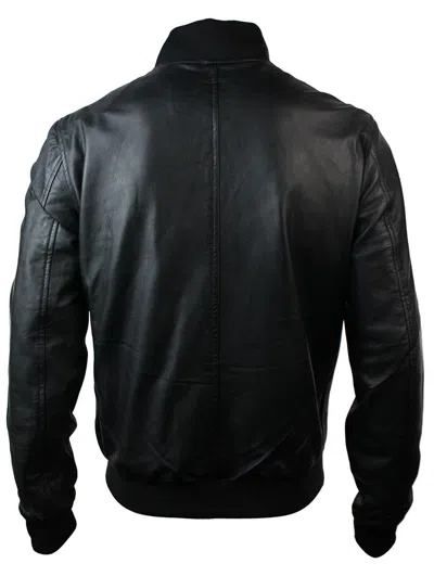 Truclothing Varsity Leather Bomber Jacket In Black