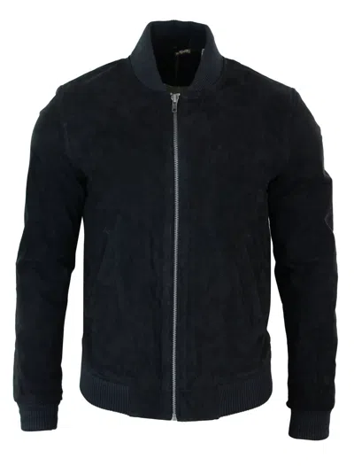 Truclothing Varsity Suede Leather Bomber Jacket In Black