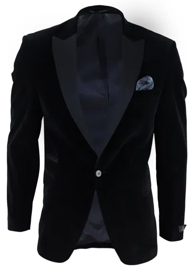 Truclothing Velvet 1 Button Jacket Tuxedo Blazer In Black
