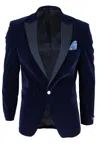 Truclothing Velvet 1 Button Jacket Tuxedo Blazer In Blue