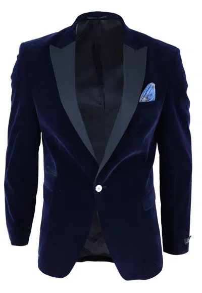 Truclothing Velvet 1 Button Jacket Tuxedo Blazer In Blue