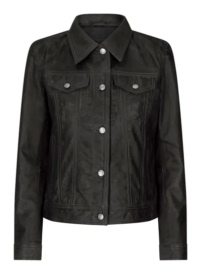 Truclothing Vintage Jeans Jacket Leather Biker Grease In Black