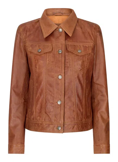 Truclothing Vintage Jeans Jacket Leather Biker Grease In Brown