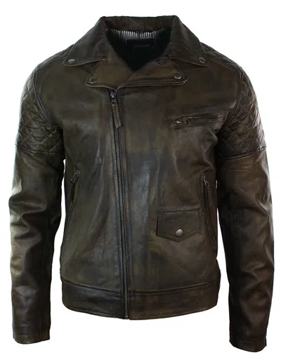 Truclothing Vintage Leather Biker Jacket In Brown
